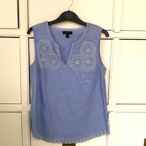 Jcrew Embroidered Chambray Sleeveless Top